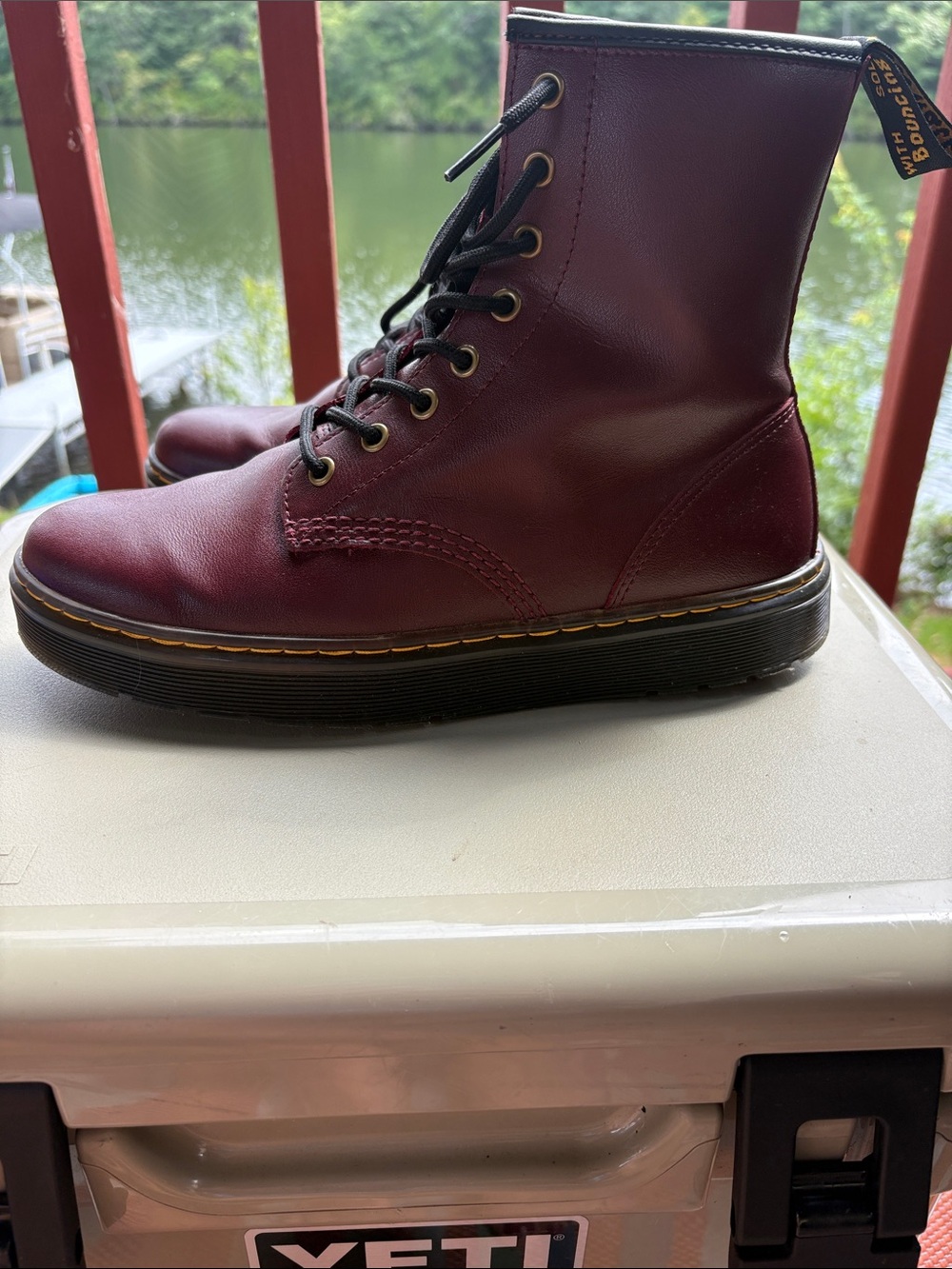 Dr. Martens Men's Oxford Cherry Red Leather Lace-Up Boots - Picture 3 of 7